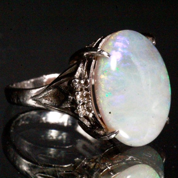 Mid Century Platinum 7 CTW Opal Diamond Ring - Picture 8 of 15